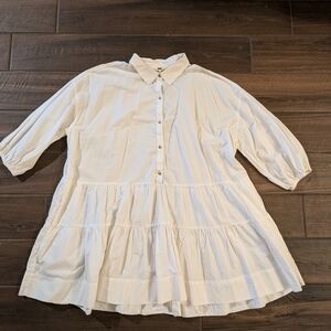 Free People Misha Mini Dress - White Button-Up Tiered Dress